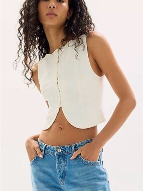 Free People sea Linen Cropped Button-Front Top